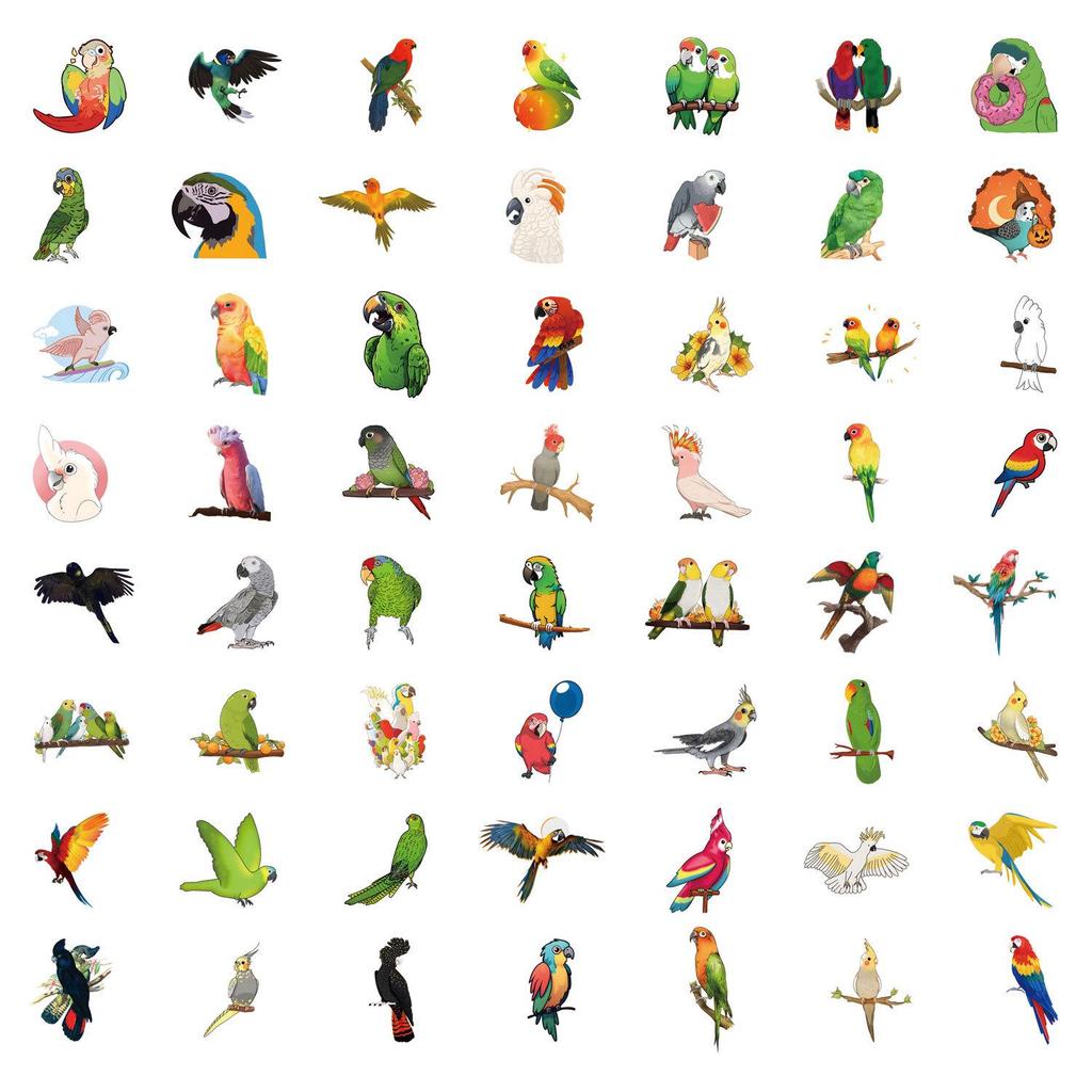 55pcs Cartoon Animal Parrot Stickers for Water Bottles, Planners, Laptops, and Stationery. Waterproof Graffiti Decals.