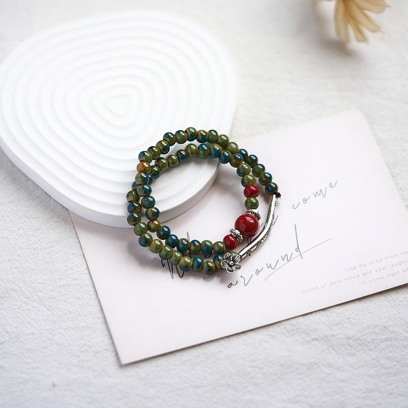 Jingdezhen Ceramic Bracelet New Chinese Style Student Antique Double Circle Beaded Bracelet Jewelry Hand-woven