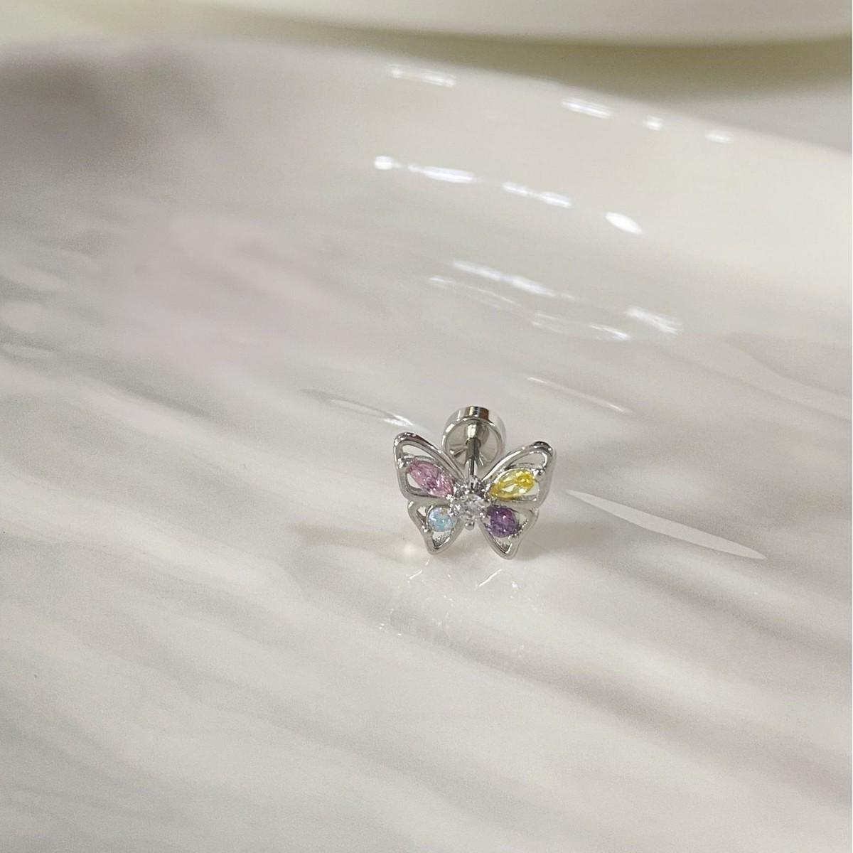 Forest-Themed Colorful Zircon Butterfly Cartilage Stud: Fresh, Delicate Titanium Steel Ear Stud