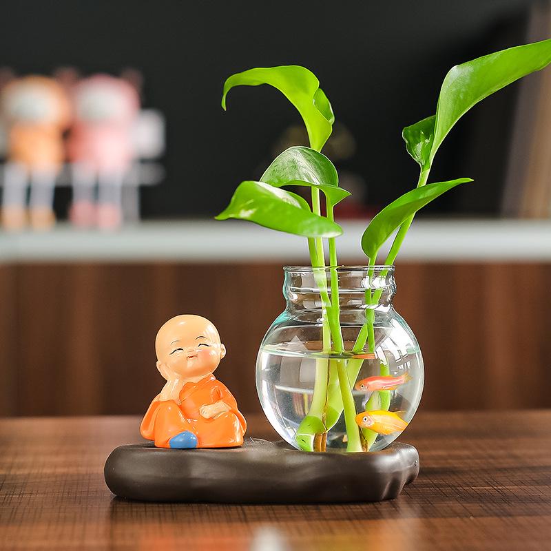 Creative Resin Monk Hydroponic Vase for Home and Office Decor