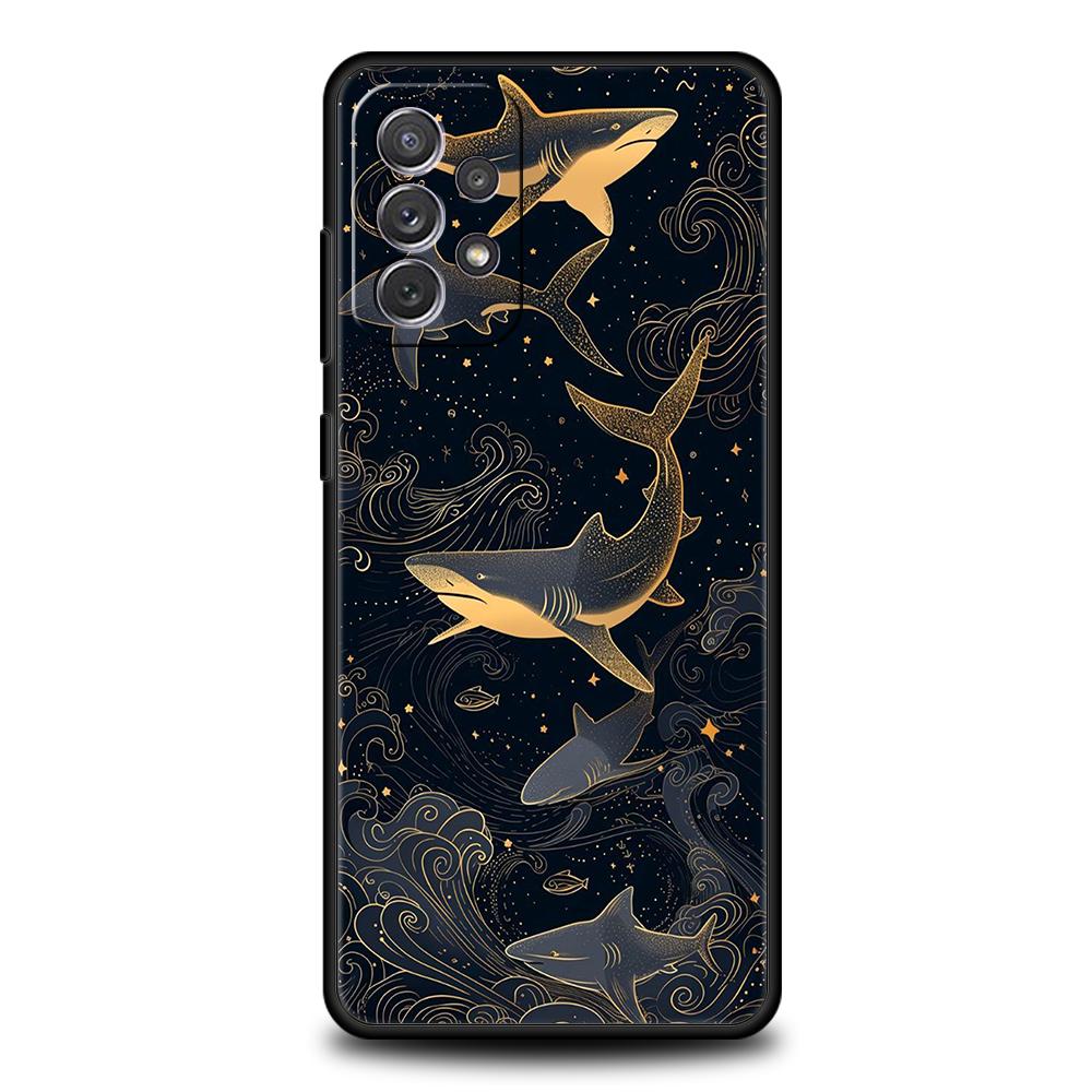 

Phone Case for Samsung Galaxy A55 A53 A52 A52S A51 A41 A35 A32 A25 A23 A15 A13 A71 A72 5G Soft TPU Shell Seaside Sharks Pattern Samsung A71