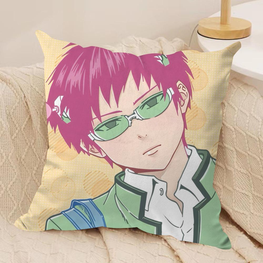 Anime S-SaikiS K Cushion Cover Silky Short Plush Sofa Pillow Cover Hidden Zipper Soft Dustproof Case for Home Decor
