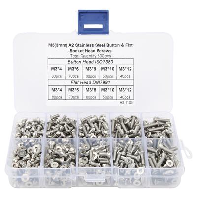 600Pcs Hex Screw Set 304 Stainless Steel PanFlat Head Boxed Hardware Accessories