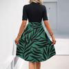 Women's Fashion Casual Belt Short Sleeve Round Neck Floral Elegant Temperament Dress
