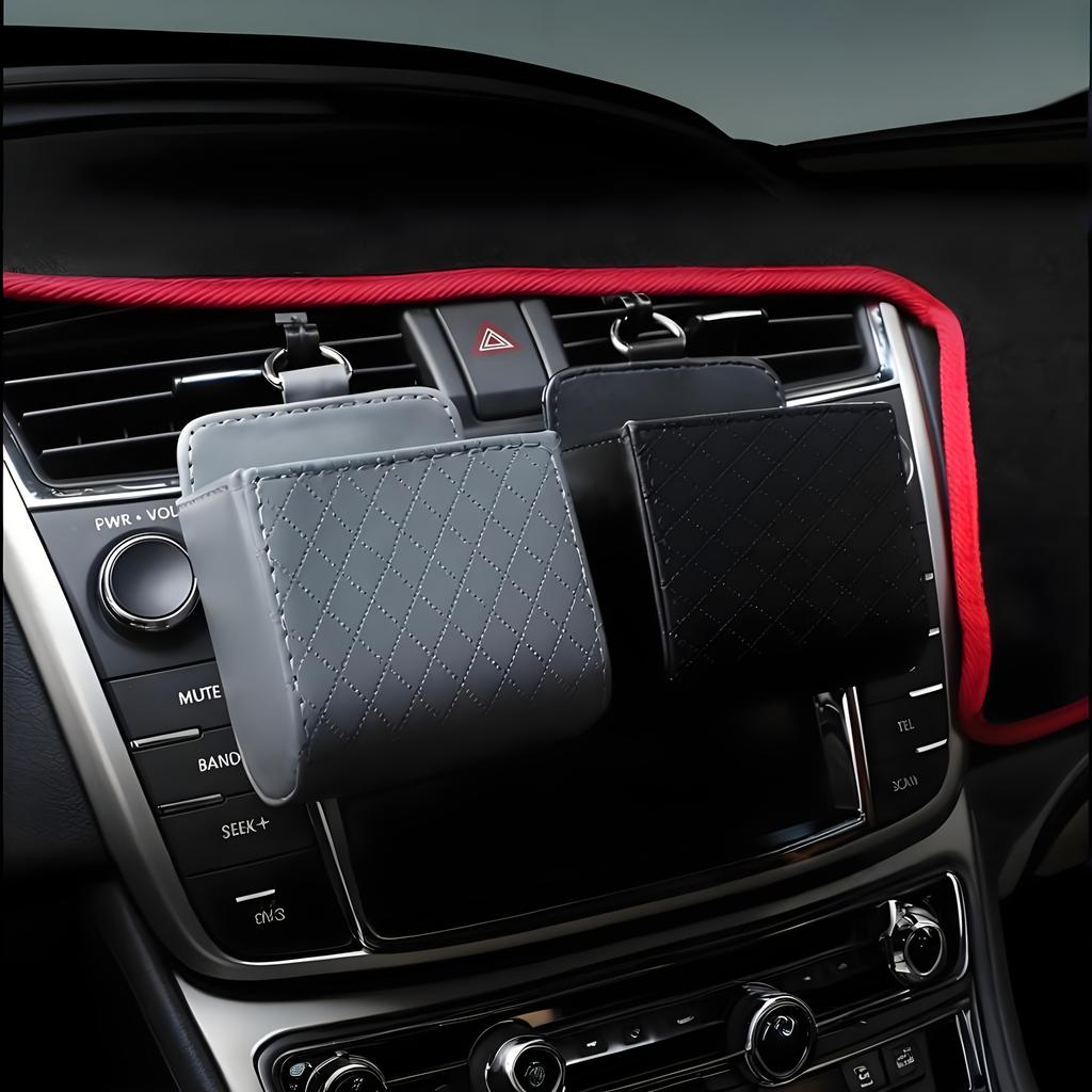 Car Vent Organizer - PU Leather Multi-Functional Air Vent Storage Box with Phone Holder, Compact Dashboard Organizer for Car Interior Accessories