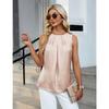 2026 Neue Falten-Rundhals-Bluse Damen Satin Ärmelloses Oberteil Damen Frühling/Sommer Elegant Locker Einfaches Bürohemd Süß Einfarbig Damenbekleidung