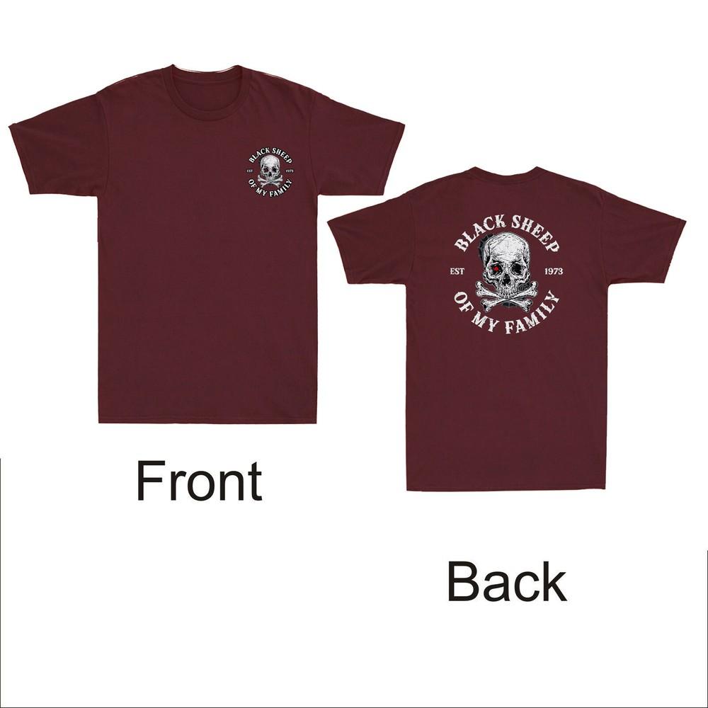 Skelett 1973 Schwarzes Schaf meiner Familie Lustig Gen X Vorder- und Rückseite Druck Mes T-Shirt