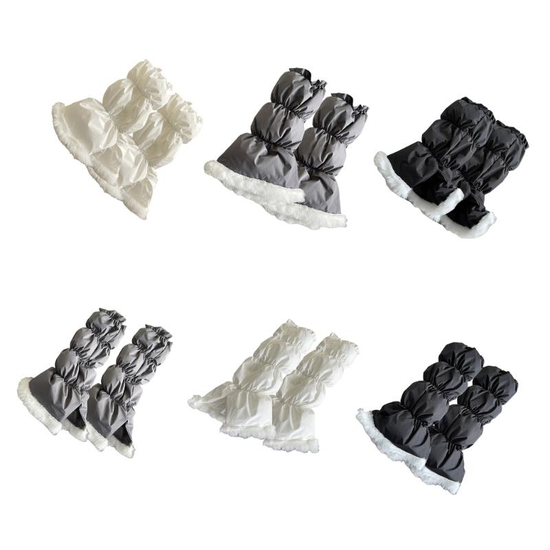 Women's Insulated Thermal Padded Puffer Leg Warmers Outdoor Cold Weather Plush Hem Quilted Boot Covers Gaiters Socks