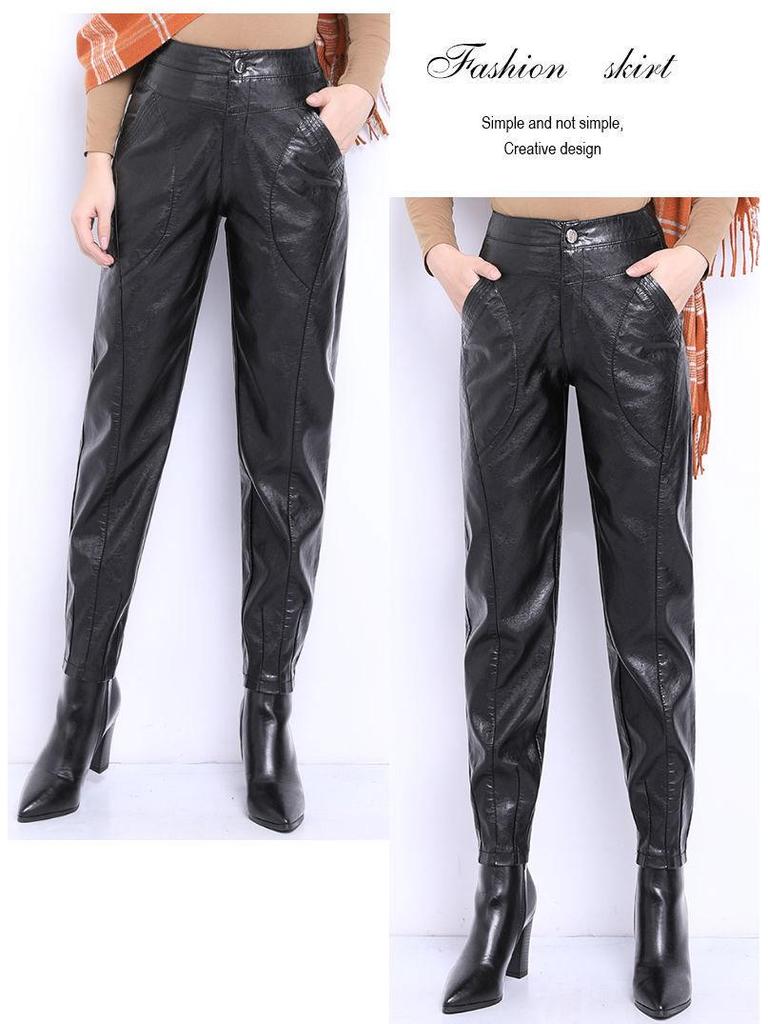 Women's High Waist Wide Leg Loose Velvet Harem Pants - Dark Color, Autumn Winter
