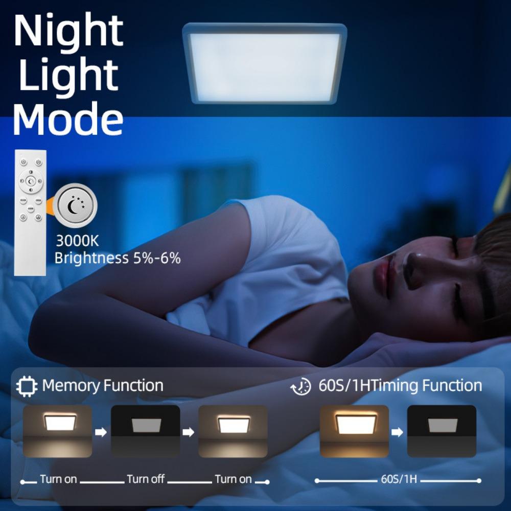 Ultratynn LED-firkantet taklampe med fjernkontrolldimming og fargejustering, moderne enkel tresikker lampe for stue og soverom