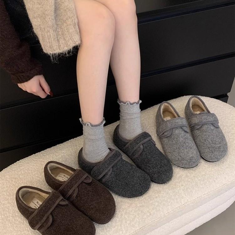 Fashion Soft Felt Loafers for Women's Winter Warmth, Plush PU, Women's Brand Design, Buckle Strap   Shoes for Women  Women Shoes