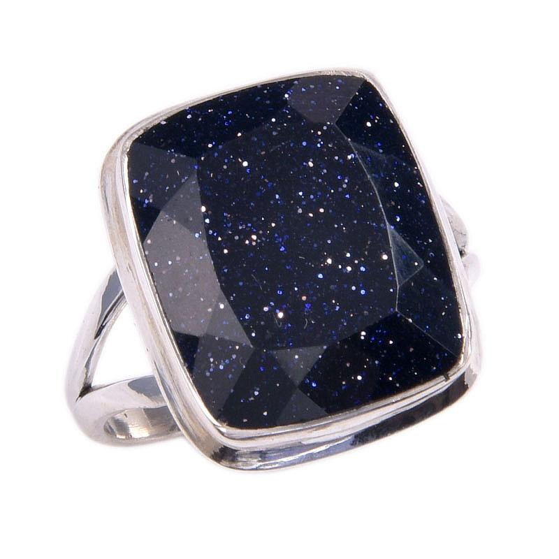 Natürlicher Blauer Sonnenstein Edelstein 925 Massiv Sterlingsilber Schmuck Ring Gr.7.5 E2s34