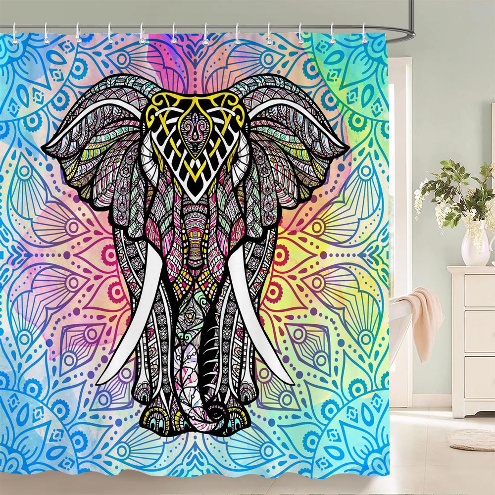 High Quality Indian Mandala Pattern Printed Fabric Shower Curtains Bohemian Bath Screen Waterproof Bathroom Decor with 12 Hooks