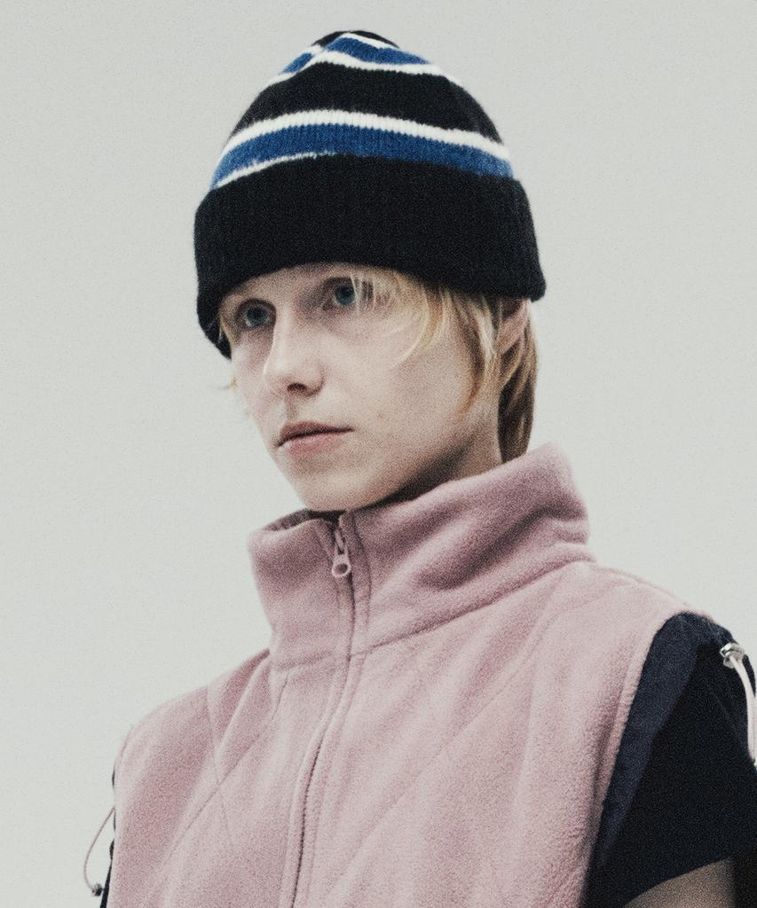THEVINYLHOUSE Mohair Striped Beanie Blue (Vh2Dfuab23A)