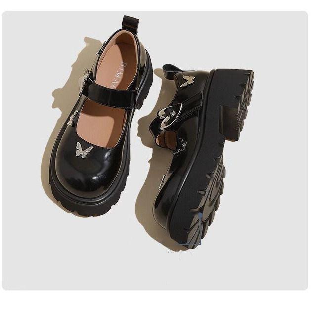 

Yan Ju ~ Thick-soled Mary Jane shoes women s new versatile single shoes in the summer of 2025, black thick heels and heightened small leather sho 35