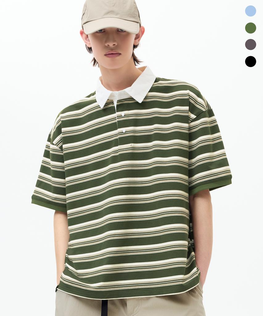 TRILLION Rugby Cotton Collared Oversized Short Sleeve T-Shirt_4Color