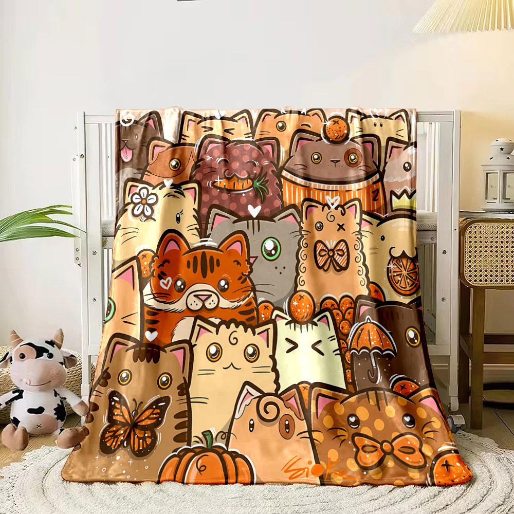 Cute Cartoon Cats Blanket Bedroom Blanket for Livingroom Couch Lunch Break Soft Throw for Friend's Festival Gift