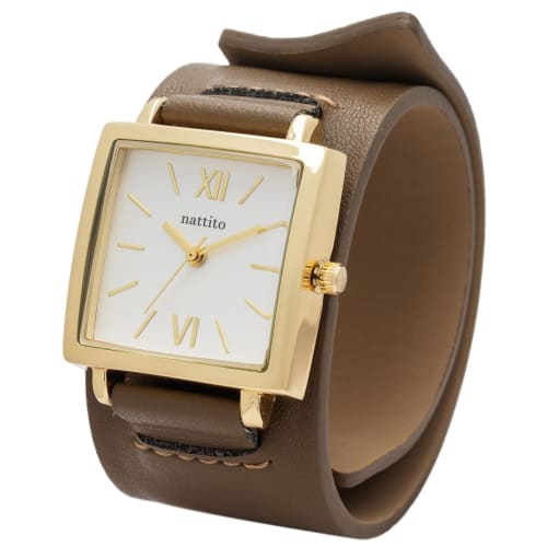 Fieldwork Women's Analog Watch with Leather Strap and Bangle, Krunto, Taupe Brown, ST294-2, Dark Gray
