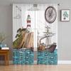 Nautical Octopus Retro Tulle Curtains For Living Room Sheer Curtain For Bedroom Kitchen Blinds Voile Curtains