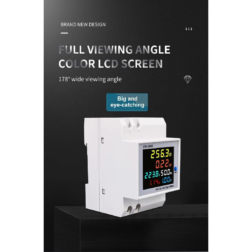 Din Rail AC Monitor 6IN1 110V 220V 380V 100A Voltage Current Power Factor Active KWH Electric Energy Frequency Meter VOLT AMP