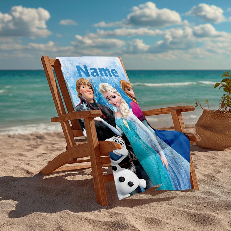 Custom Name Ultra-Soft Beach Towel with Elsa Theme,Ideal for Pool - Camping, Diving - Perfect Travel Essential, Vibrant Beach Towel.