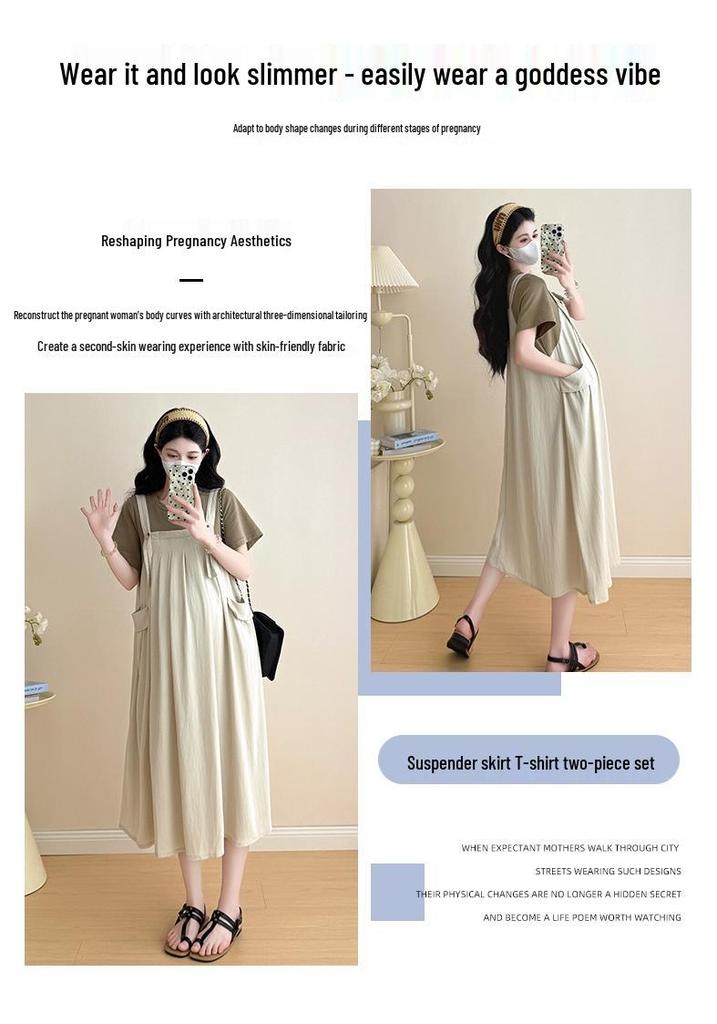 2026 Chic Faux Two-Piece Loose Casual Slimming Maternity Dress