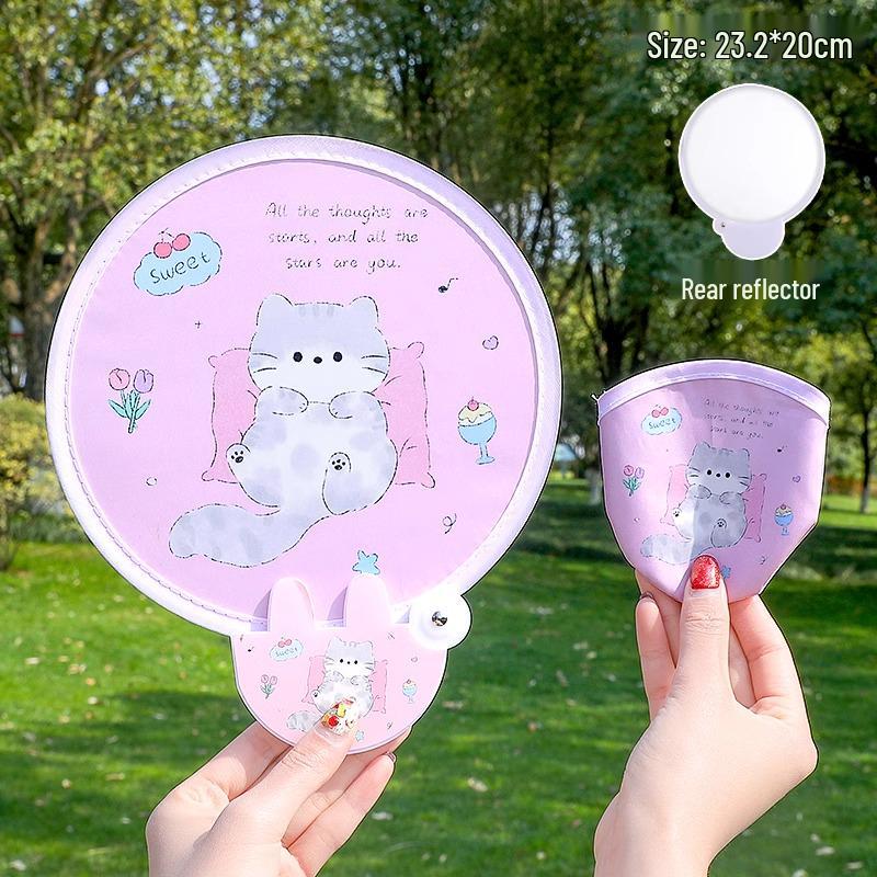 Portable Cartoon Folding Fan – Cute Mini Round Fan for Women and Kids