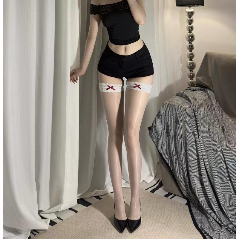Sex underwear "Qingyuan" red edge lace ultra-thin silky smooth pure desire sexy stockings knee thigh socks