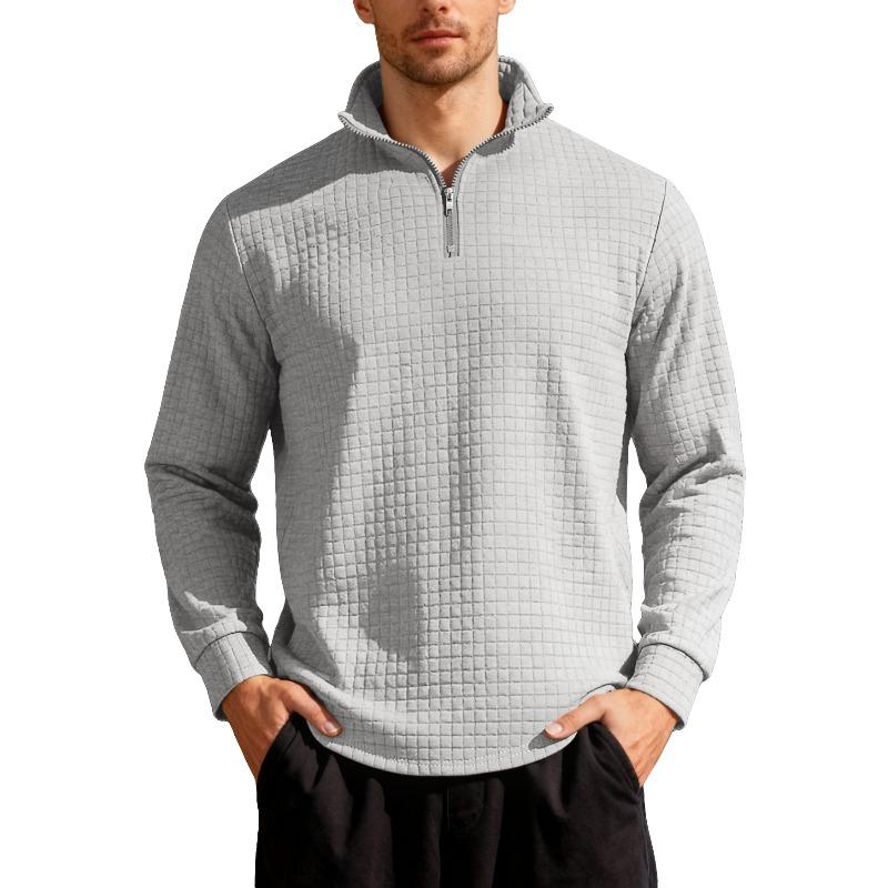 Autumn and Winter Business Leisure Men's Loose Jacquard Stand Small Checkered Collar Half Zipper Sweater Men