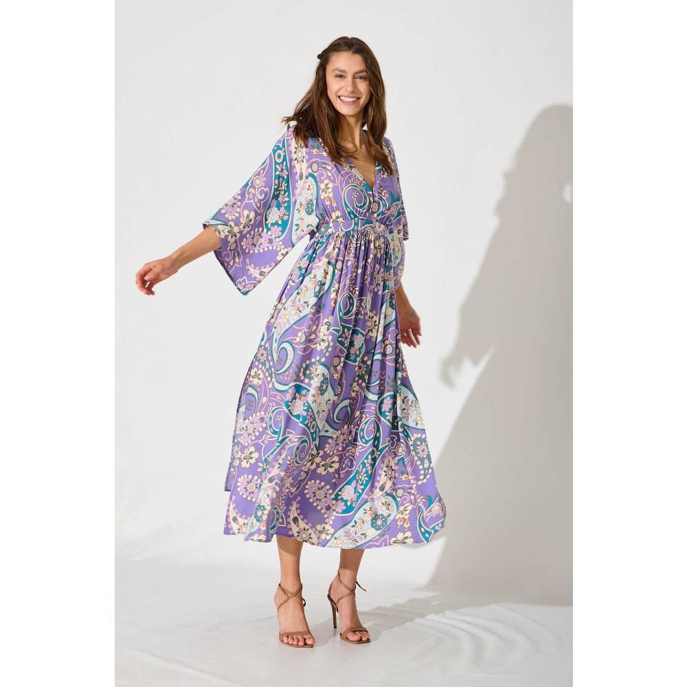 Damenkleider Neue Kleider mit Spitzärmeln Lange V-Ausschnitt-Kleider mit Schlitz Strandurlaubskleider Prinzessinkleider Sexy Kleider