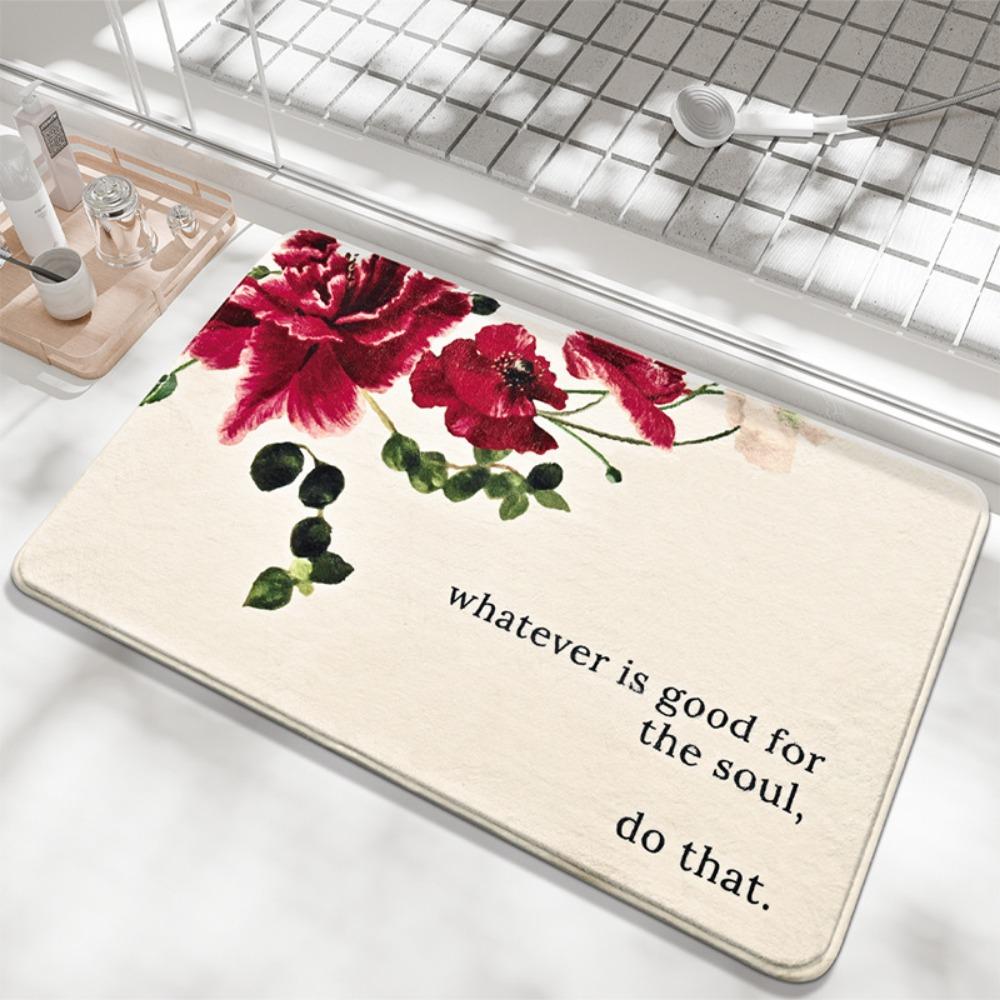 Flower Language Print Sponge Bathroom Thickening Mat Bath Non-slip Carpets In Wash Basin Bathtub  Floor Rug Shower Room Doormat Memory Foam 3D Pad