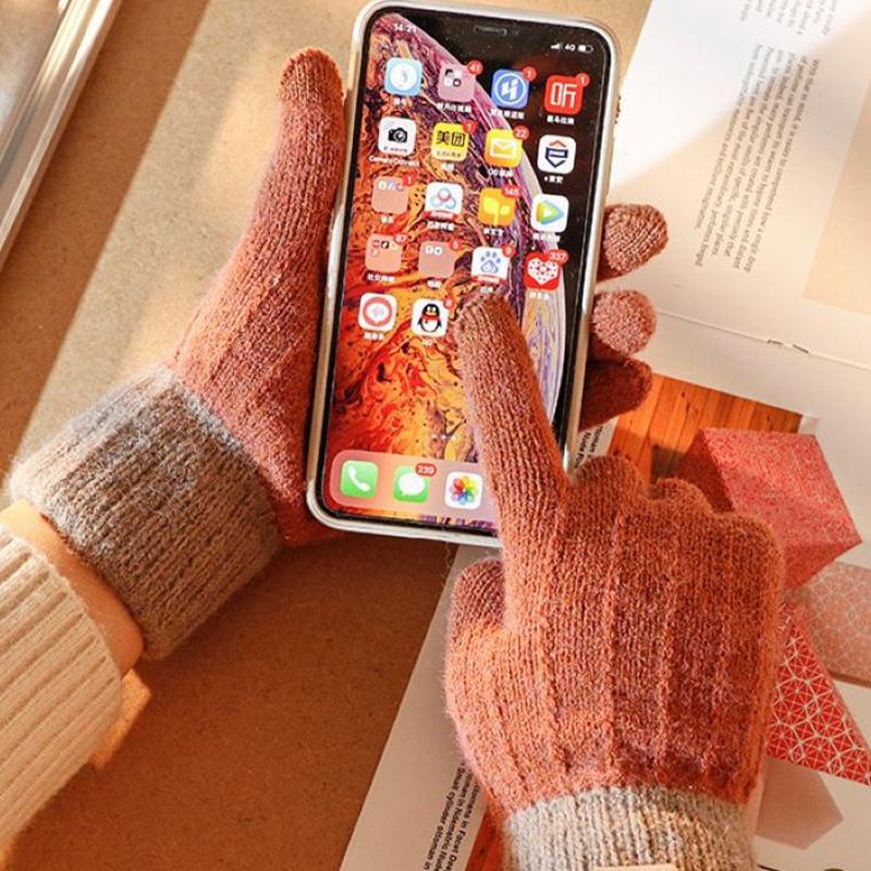 Women Warm Thick Plush Knitted Gloves Touch Screen Men Women Autumn Winter Keep Warm Riding Skiing Outdoor Gloves