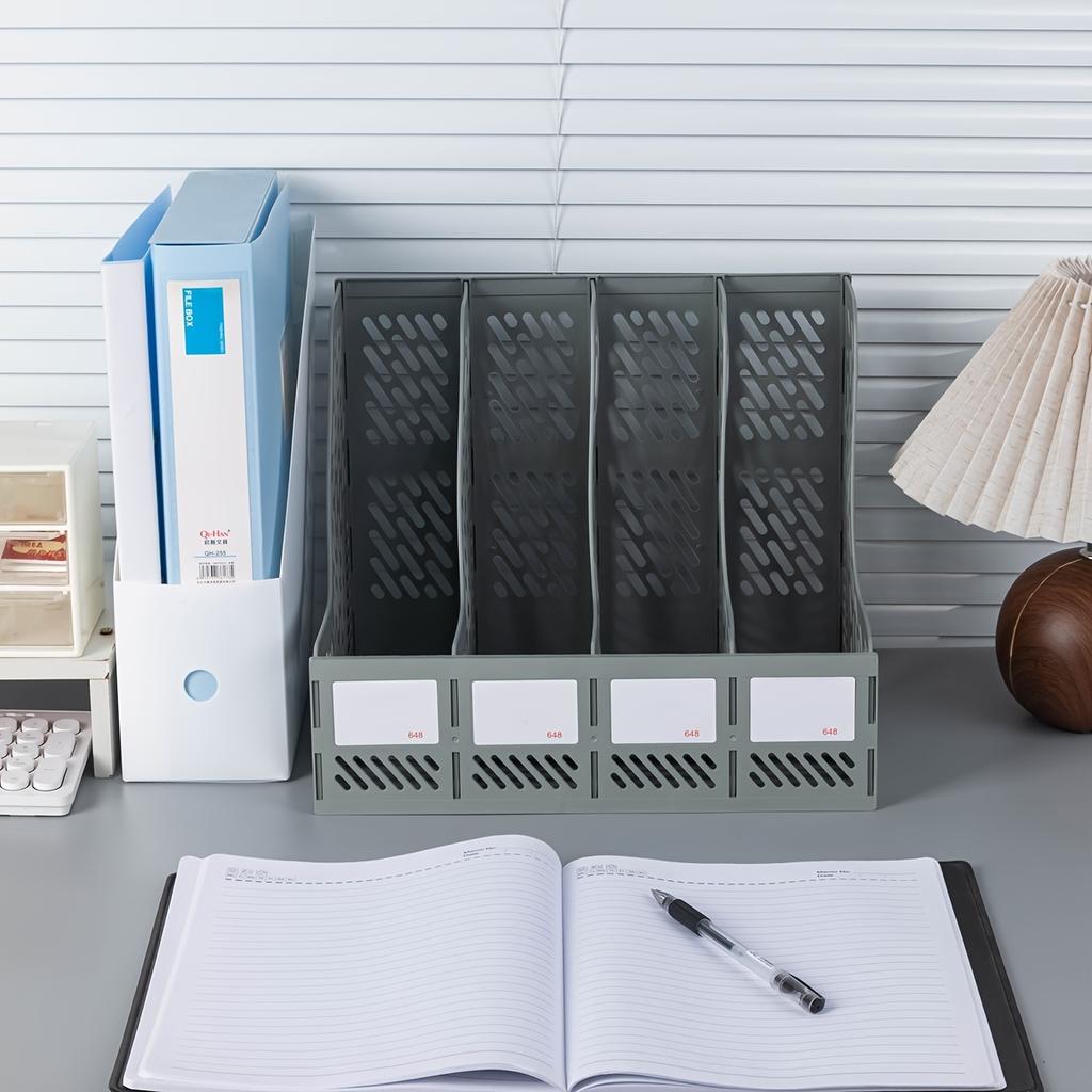 4-Tier Plastic Desktop File Organizer - Stackable,Breathable Storage Box with Multiple Compartments for Office Desk Organization