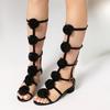 European and American Fashion Flash Fabric Rose Thin Belt Long Tube Roman Cool Boots Thick Heel  Sandals