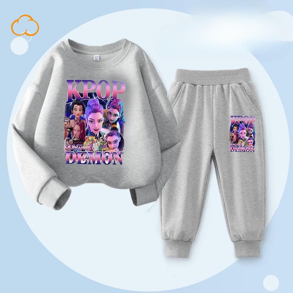 Caza de Brujas Moda Infantil Sudadera con Capucha K-POP para Primavera y Otoño Niños y Niñas Holgado Conjunto de 2 Piezas