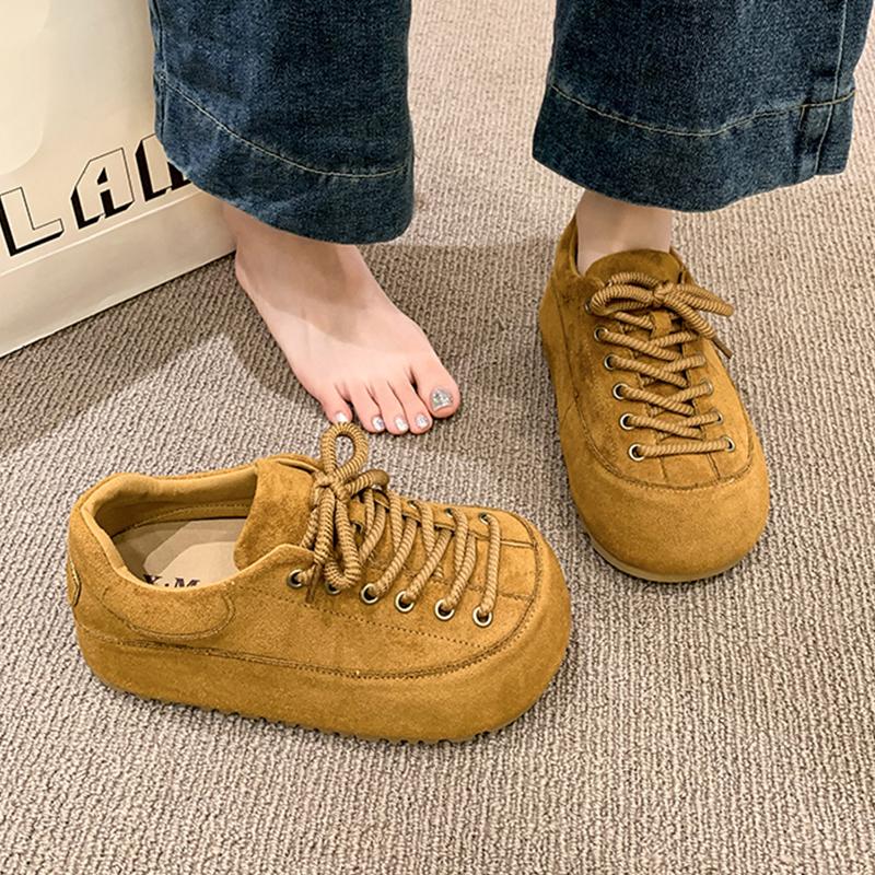 Fashion Flats Women Loafers Shoes Lace Up Suede Designer Sport Shoes 2025 Fashion Casual Woman Sneakers Autumn New Zapatillas De Mujer
