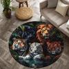 Lion Tiger Panther Round Rug Flannel Printed Carpet Wildlife Theme Home Decor Cozy Soft Floor Mat Living Room Indoor Use
