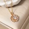 Flower Shape Pendant Necklace for Women Golden Stainless Steel Clavicle Chain Wedding Party Daily Wear Jewelry Accessories