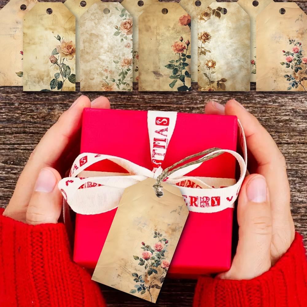 40pcs blank floral tags for gifts, weddings, bridal showers, birthdays, message cards, greeting cards, with jute twine included.