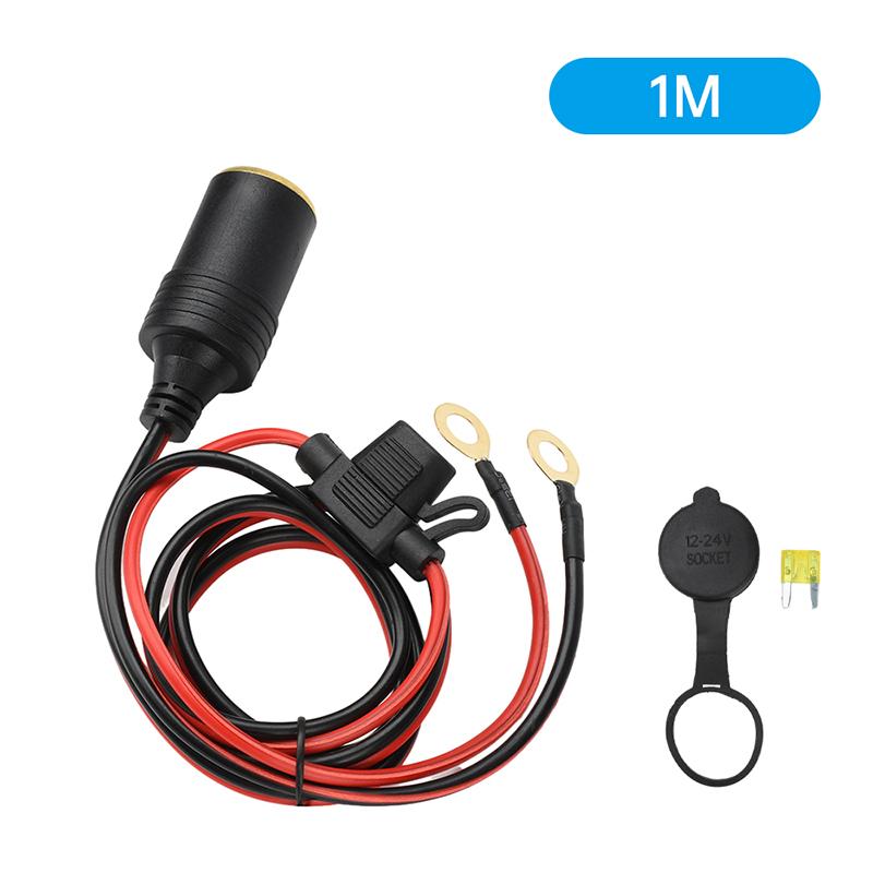DC 12V-24V Car Motorcycle Truck Cigarette Lighter Socket Copper Nose Connector Adapter with 20A Fuse 14Awg 30Cm 1M 2M 3M
