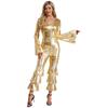Dámský disco outfit 70. léta ples třpytivá rozšířená kombinéza párty kostým Halloween cosplay klubové oblečení