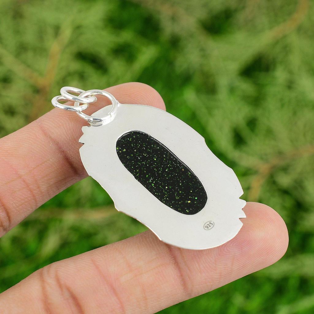 Daughters Day Deal Natural Green Sunstone Mother New Pendant 925 Sterling Silver