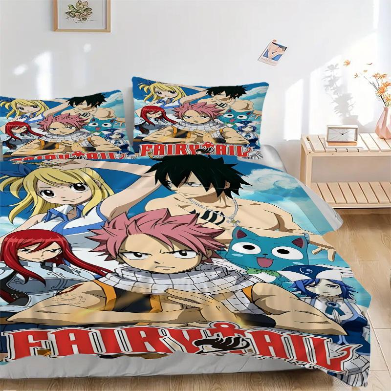 Fairy Tail Magic Adventure Print 3Pcs Bedding Set,Duvet Cover with 2 Bedro,Pillowcase Home Birthday Gift