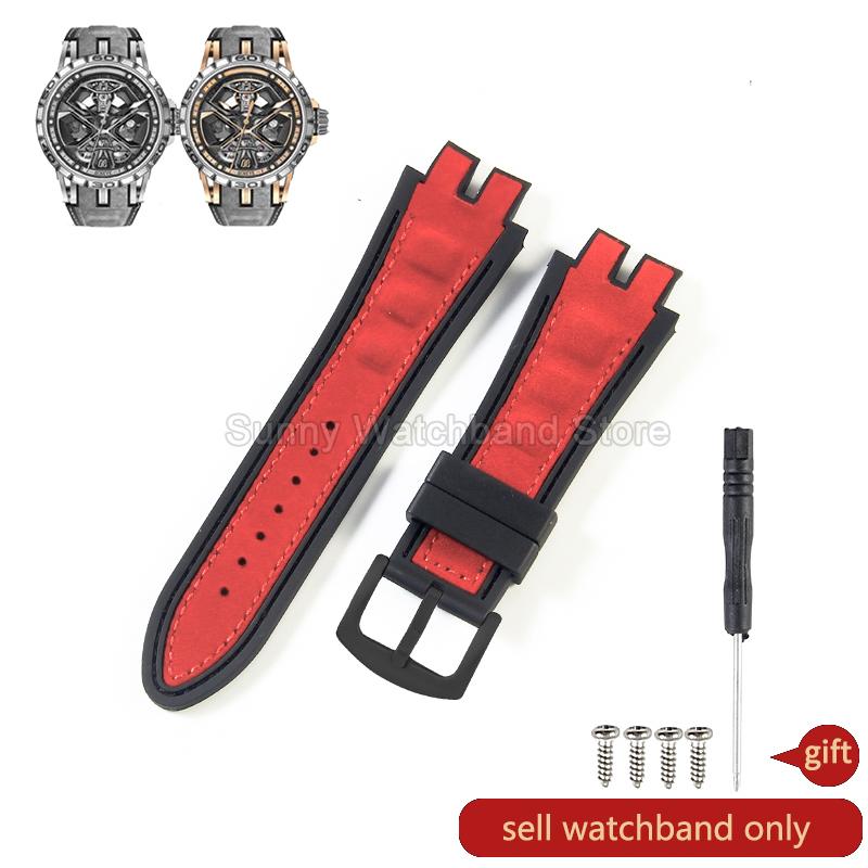 19x28mm Black Blue Red for Roger Dubuis EXCALIBUR Genuine Leather Watch Strap Special Interface Supple Moisture Wicking Design