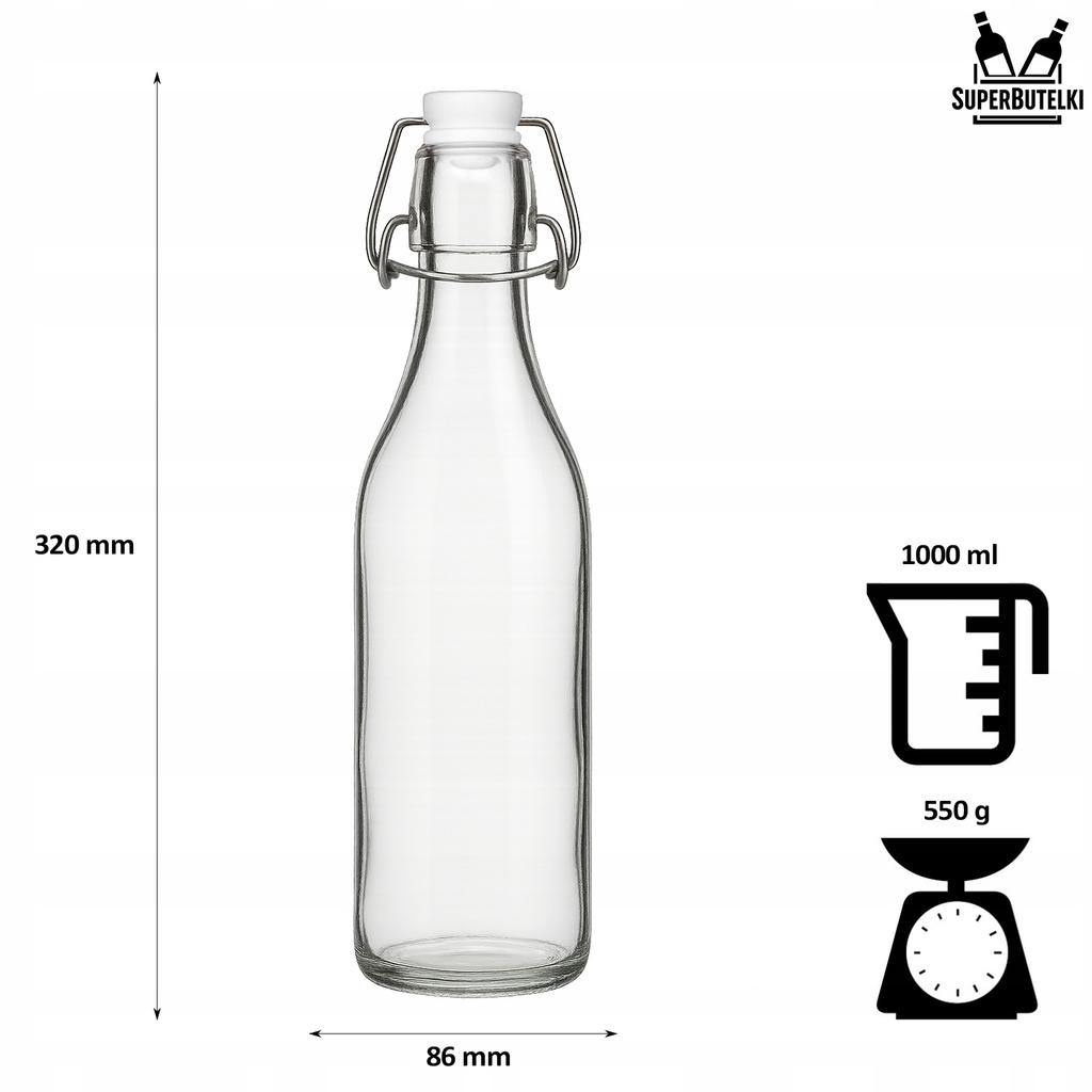 Round bottle with clip - 1000 ml