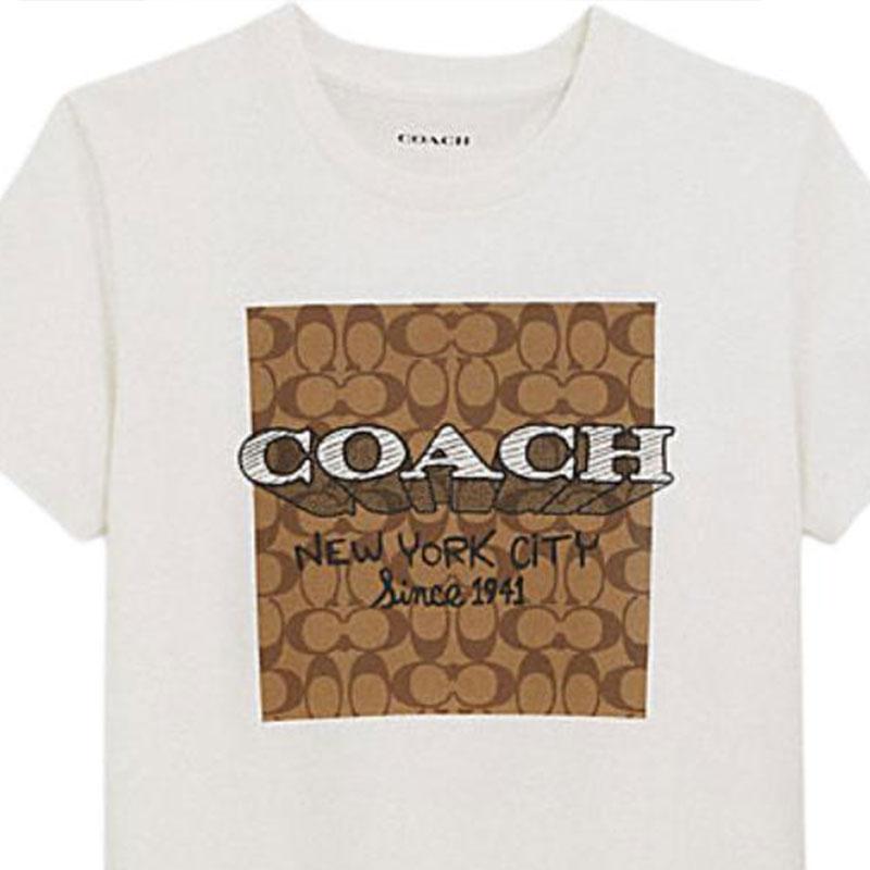 Coach Ss24 Logo Letter Print Casual Round Neck Short Sleeve T-Shirt Women Tops White CT626-WHT