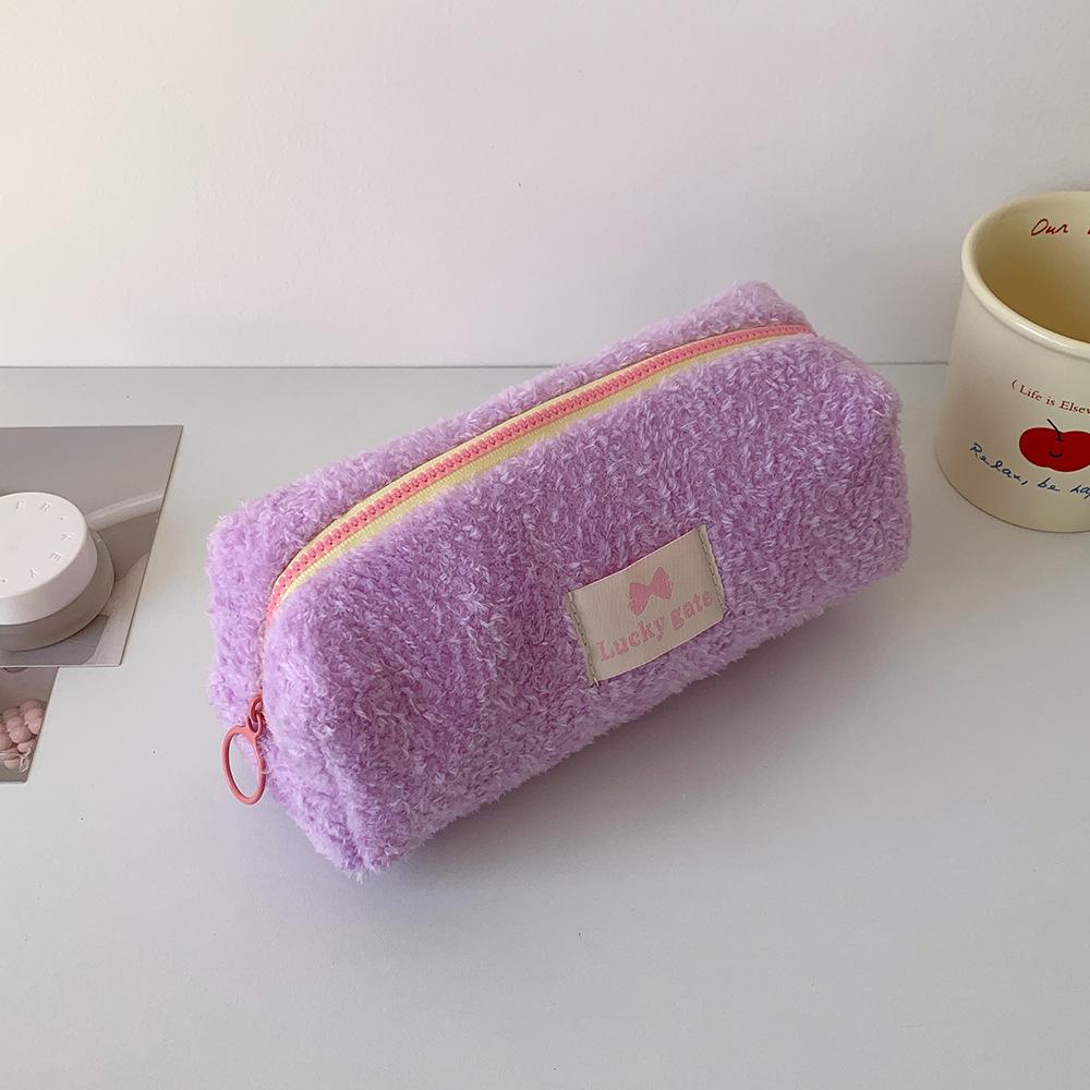 Winter Candy-colored Student Plush Pen Case Portable Stationery Storage Bag for Girls Korean-style Travel Makeup Bag and Toiletry Bag