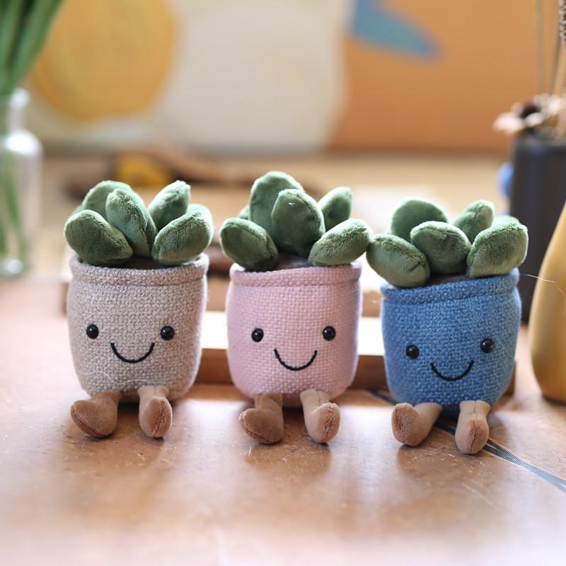 Plush Succulent Potted Plant Decor With Keychain Attachment For Home Office Use