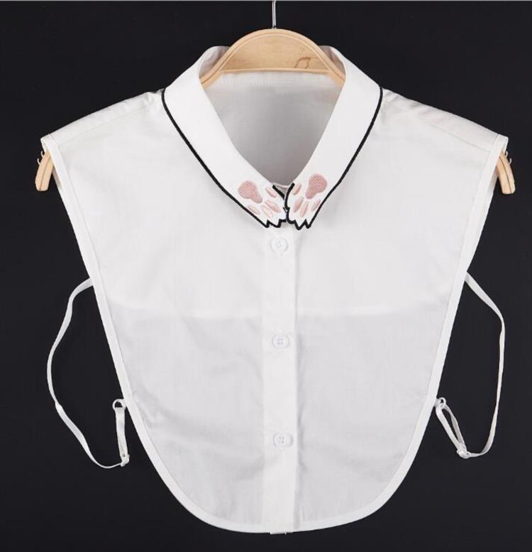 Women's Fake Collar Shirt White Fake Collar Women Detachable Collars Embroidery Cotton False Collar Shirt Col Amovible Femme