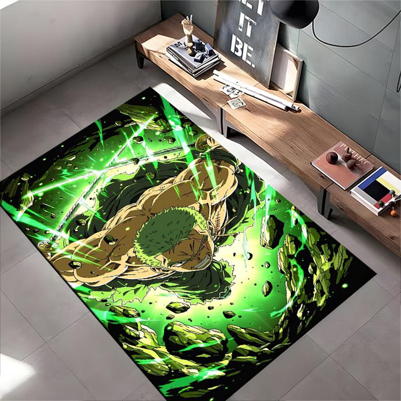 "Anime Style Green Aura Rug with Powerful Character Artwork Design" Suitable for Use As an Anti-slip for Living Room Bedroom Sofas